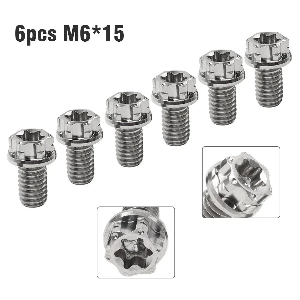 6pcs M6x15mm Titanium Torx Head Flange Screws for Motor Bike/Bicycle