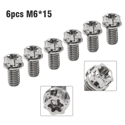 6pcs M6x15mm Titanium Torx Head Flange Screws for Motor Bike/Bicycle