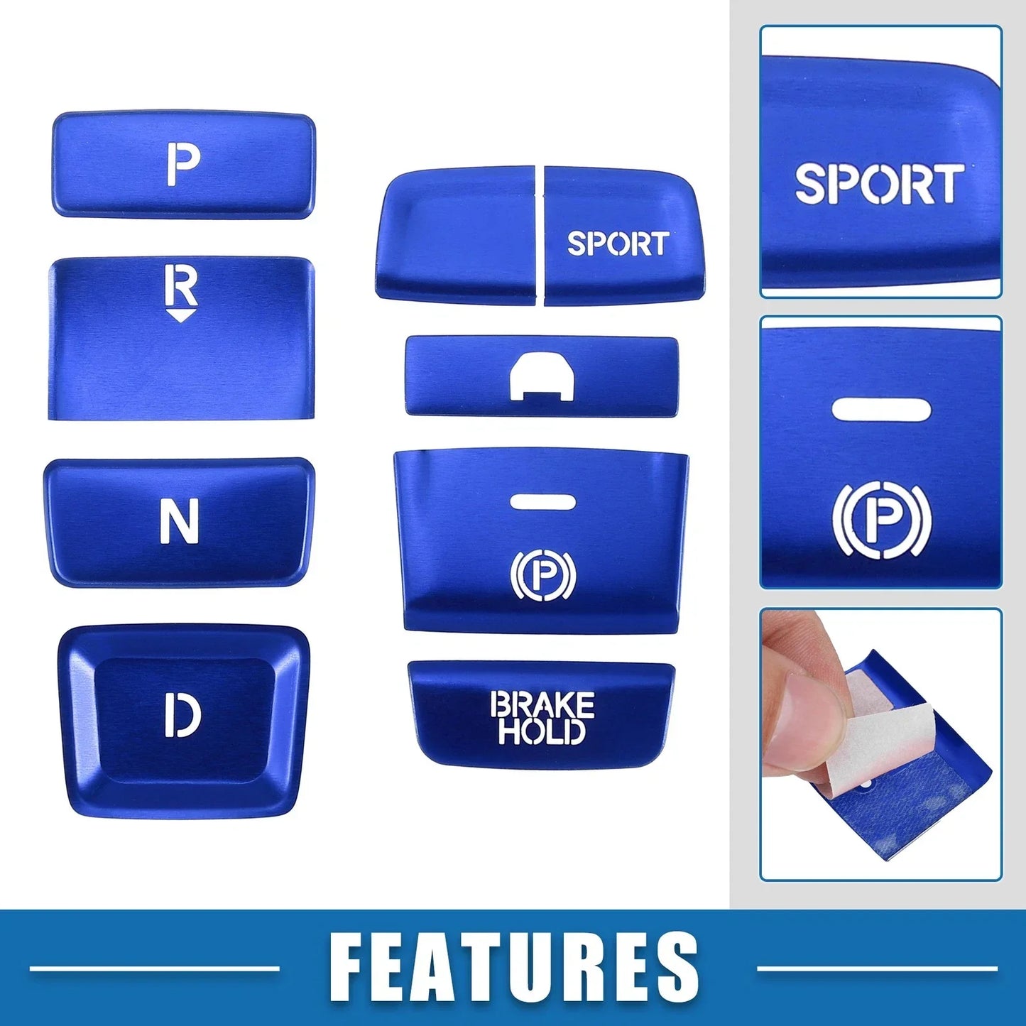 9 x Gear Shift Panel Switch Button Covers for Honda Accord (2018-2022) Blue