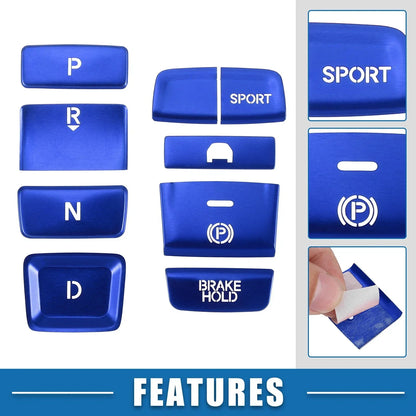 9 x Gear Shift Panel Switch Button Covers for Honda Accord (2018-2022) Blue