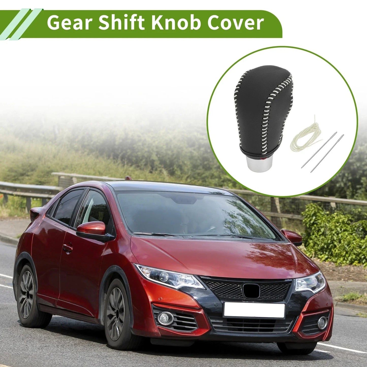Gear Shift Knob Cover for Honda Civic 2016-2021 Black Beige Faux Leather