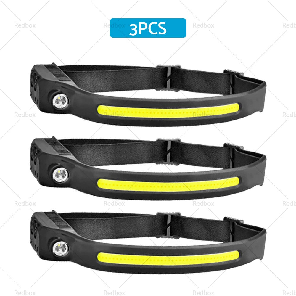 Waterproof LED COB Headlamp for Motion Sensor USB Rechargeable Headlight