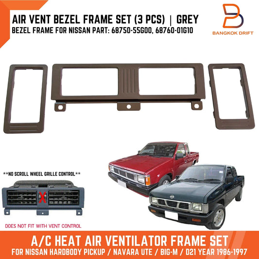 3 x Grey Air Heater Vent Frame Trim for Nissan Navara Ute (1986-1997)