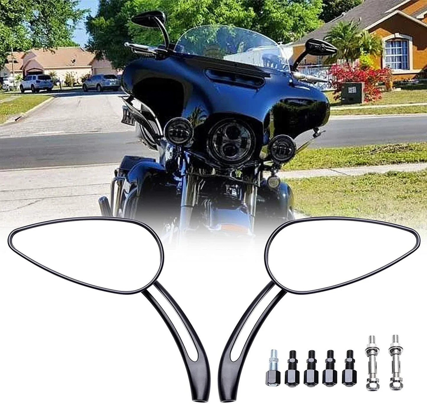 Motorcycle Skull Teardrop Mirrors for Harley Touring Softail Dyna Sportster
