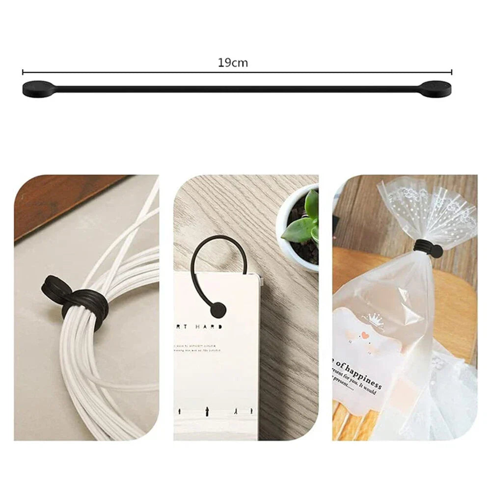 20 x Reusable Silicone Magnetic Cable Ties for Organizing - Black