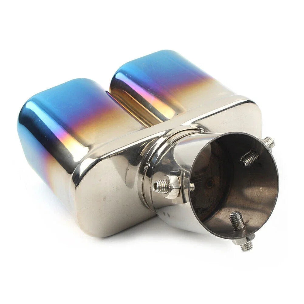 Stainless Steel Dual Exhaust Pipe Tail Muffler Tip for Car (Blue)