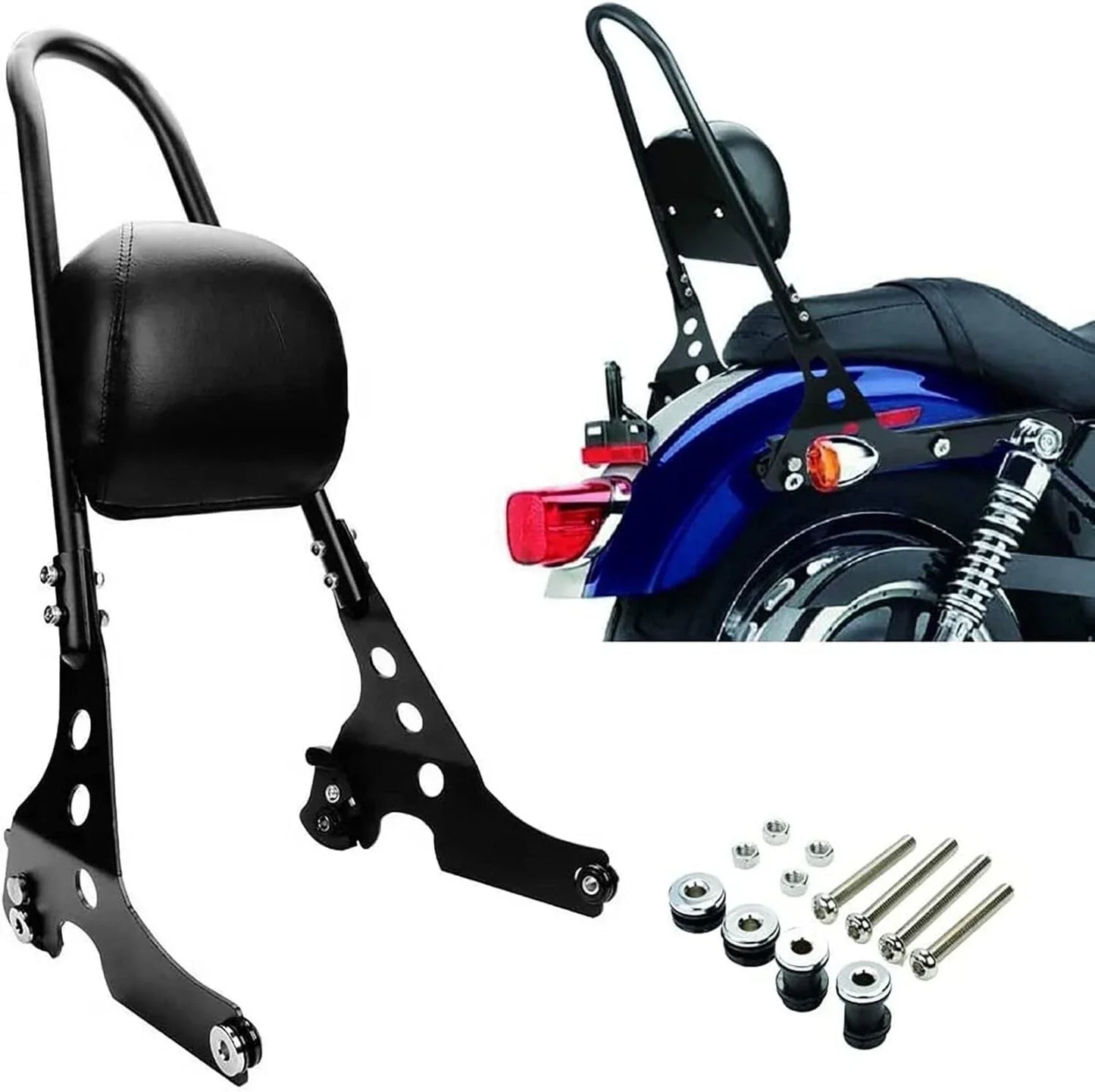 Passenger Backrest Pad Sissy Bar Cushion for Harley Sportster XL 883 1200 (2004-2023)