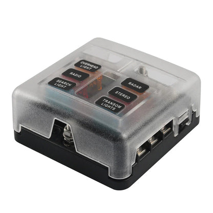 6 Way Blade Fuse Box Holder with Fuses & Light Protection Cover for Car (N/A)