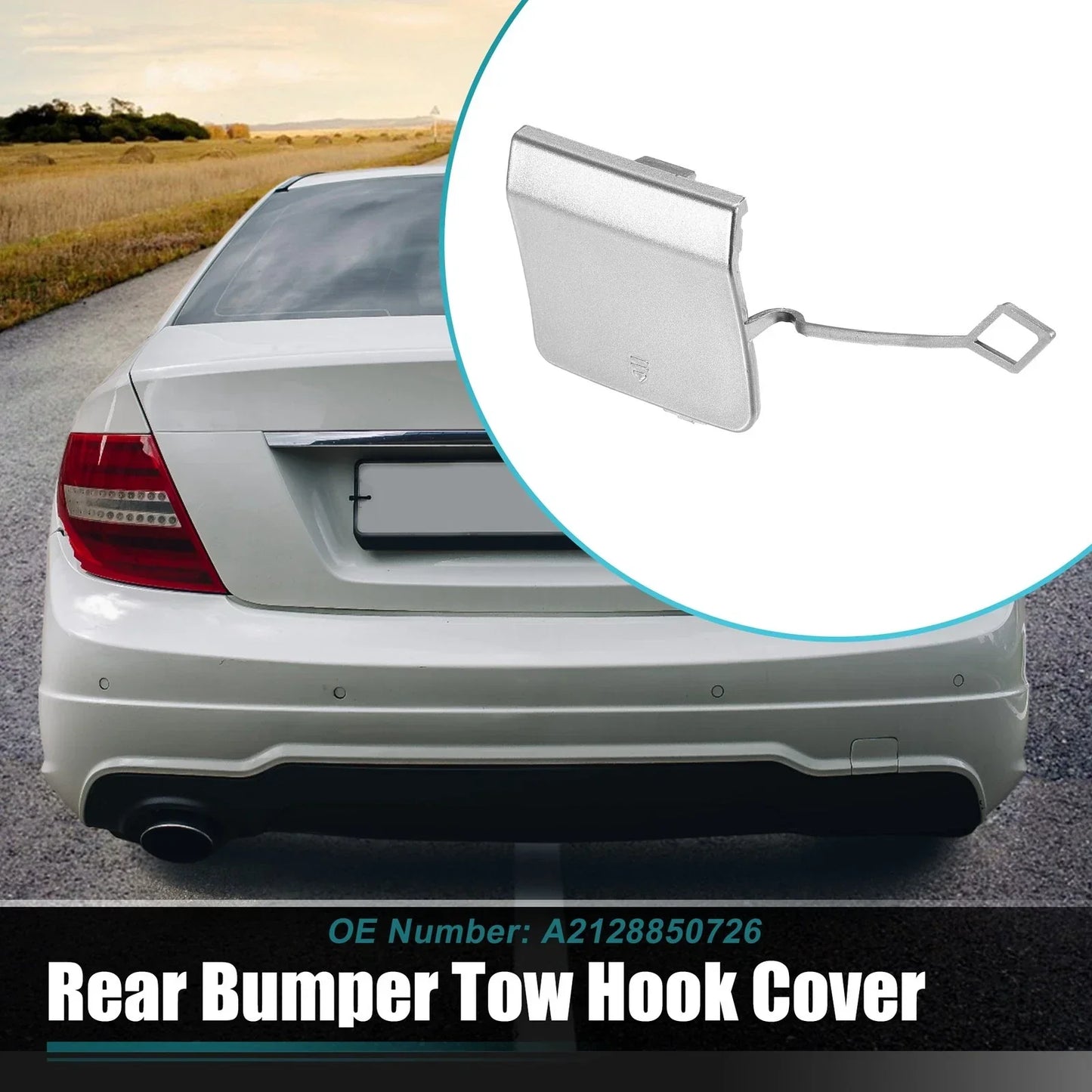 Rear Bumper Tow Hook Cap for Mercedes Benz E-Class (2017-2023) Silver Tone