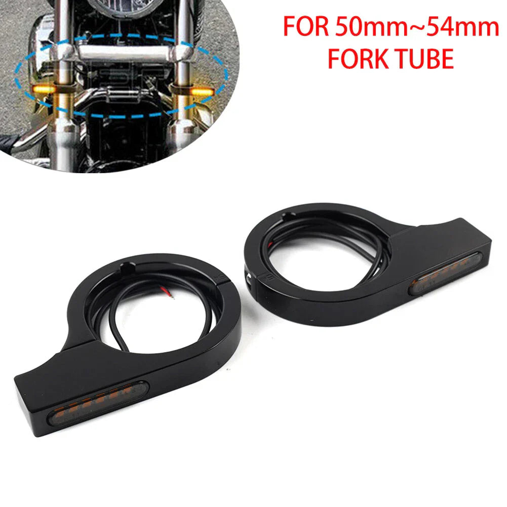 50-54MM LED Fork Turn Signal Lights Amber for Harley Touring Dyna (1957-2023)