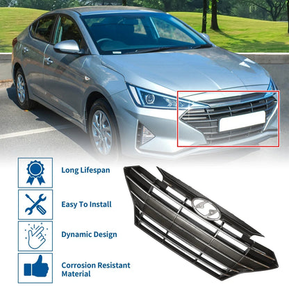 Front Upper Bumper Grille for Hyundai Elantra (2019) - Black Chrome Silver Tone