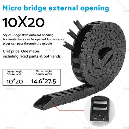 10mm x 20mm Open Type Drag Chain Cable Carrier with End Connectors - 1m