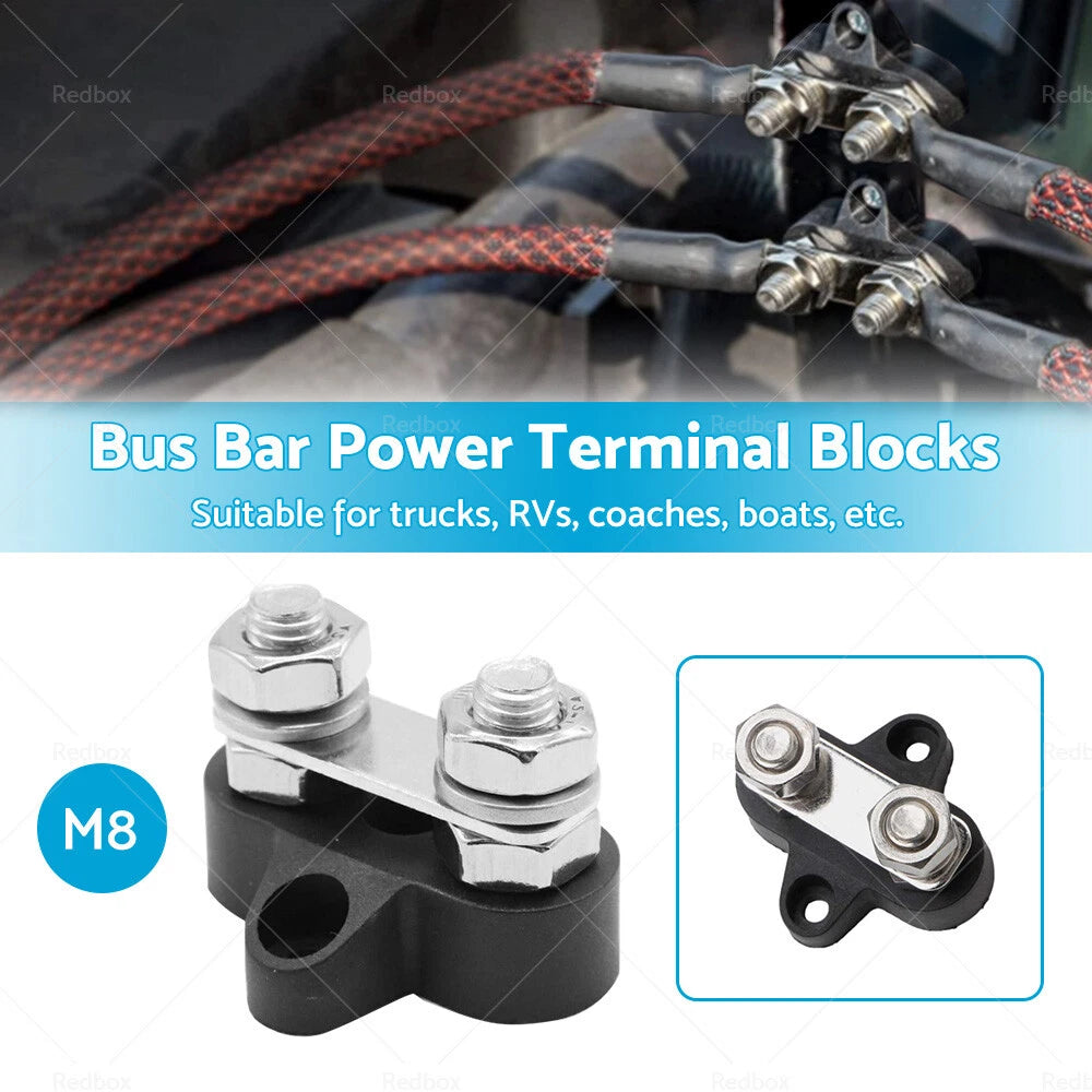 M8 Bus Bar Terminal Blocks 5/16" 12V-24V Positive Negative Distribution