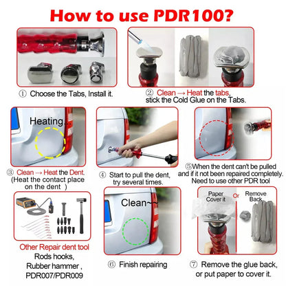 PDR100 Slide Hammer Dent Puller & Tabs for Car Repair Tools