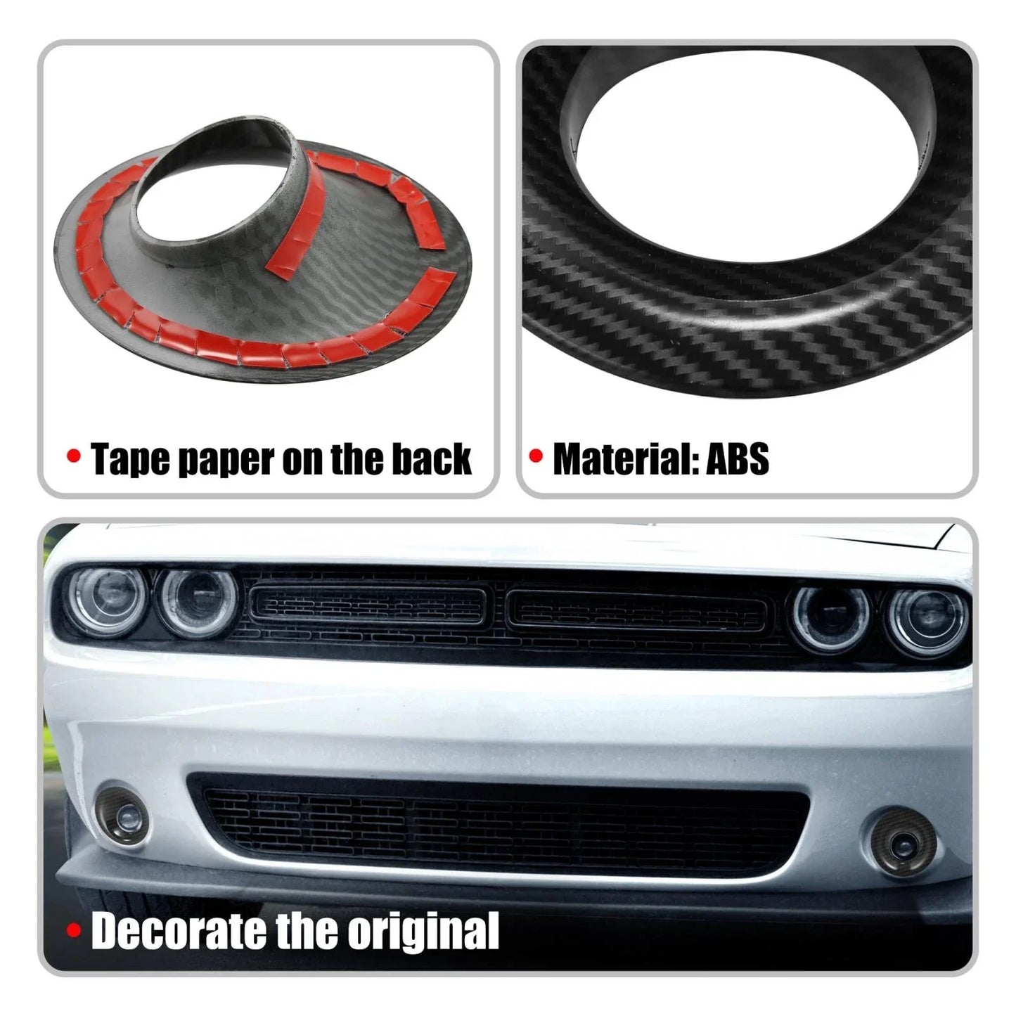 2 x Car ABS Front Fog Light Covers Trim for Dodge Challenger (2015-2020) Black