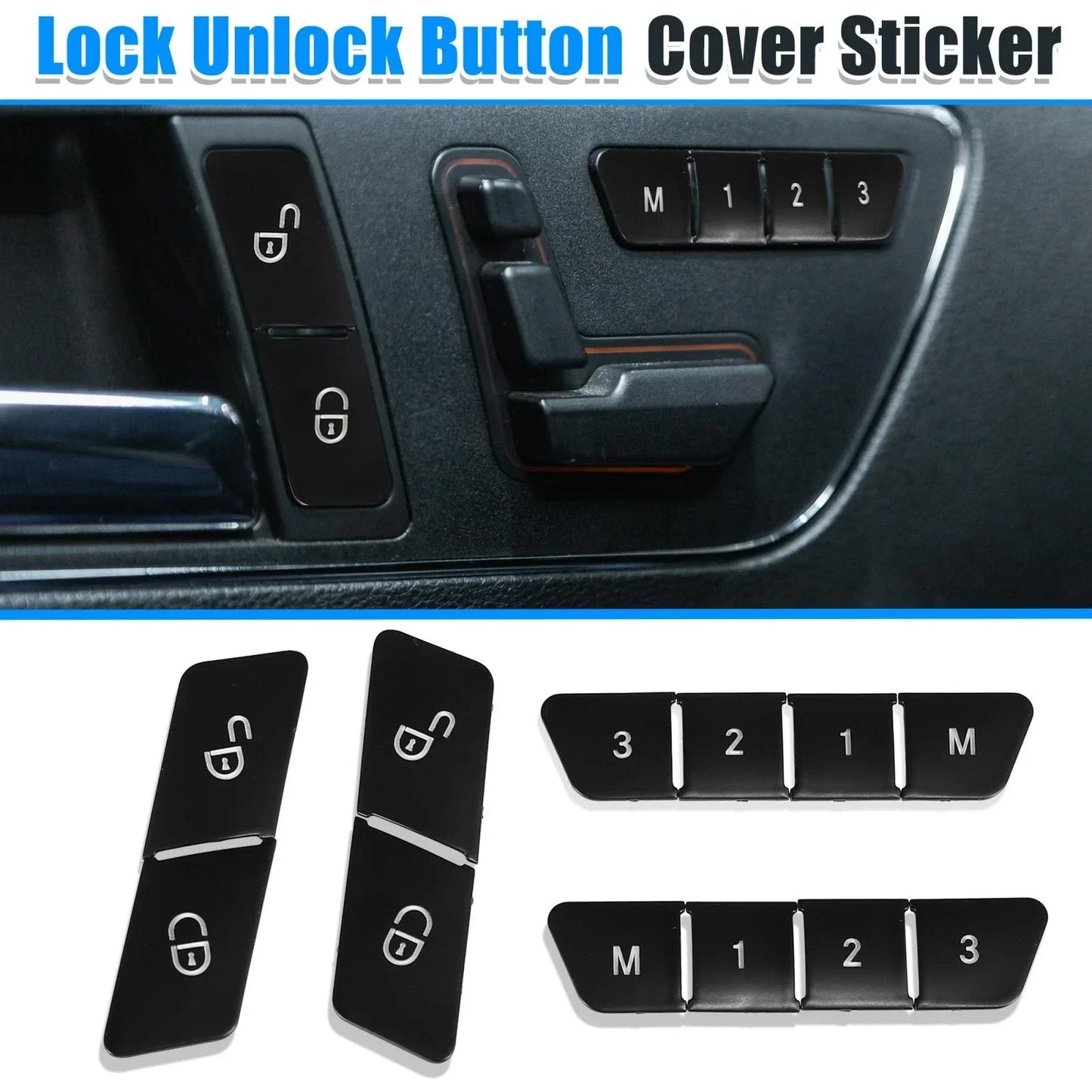 Car Door Lock Unlock Seat Button Cover Trim Set for Mercedes-Benz GLE500 (2016-2020)