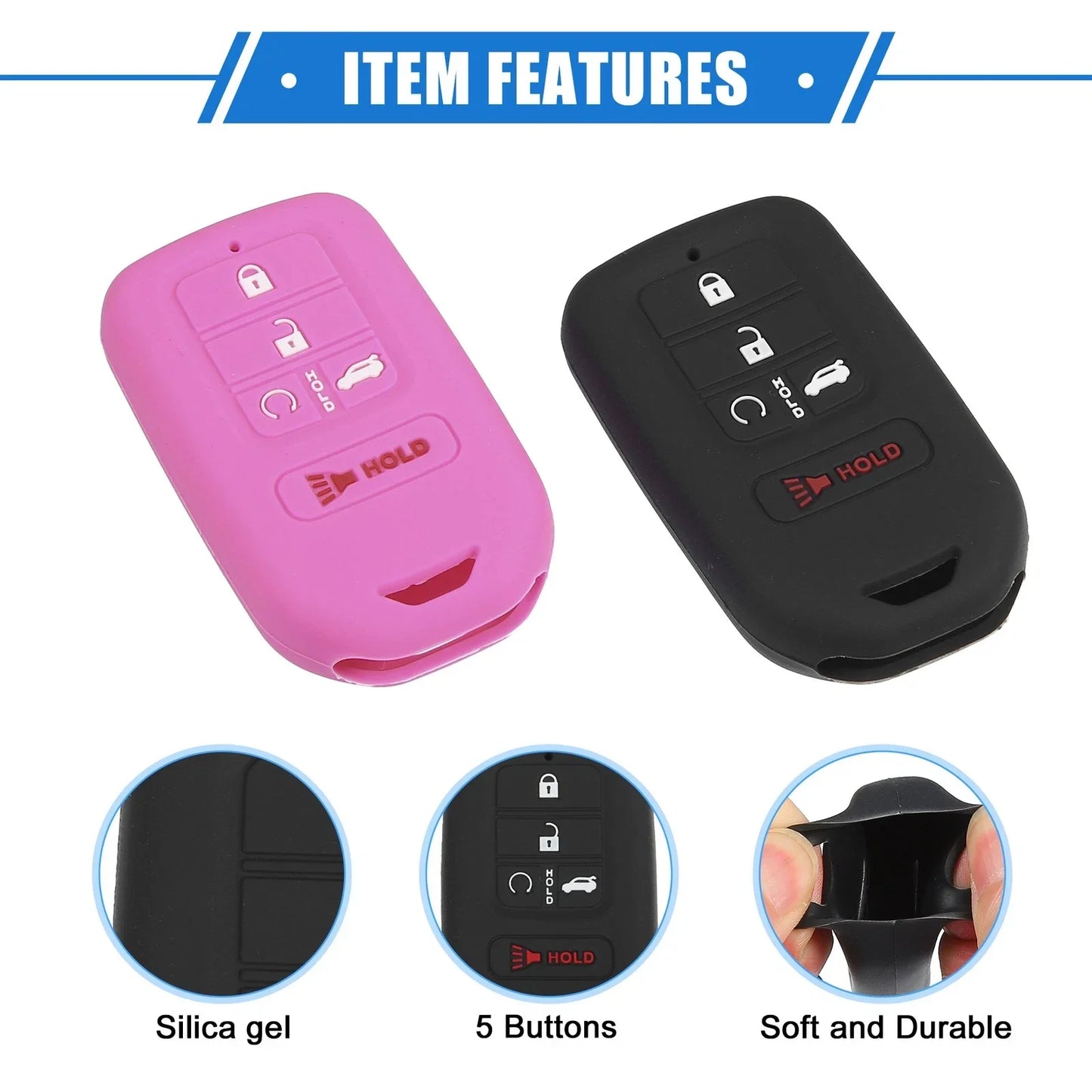 2 x 5 Button Smart Remote Key Shell for Honda Accord (2016-2021) Black Pink