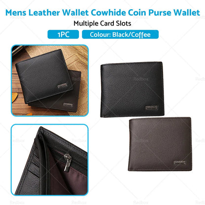 Leather Wallet for Black/Brown Mens Cowhide Coin Purse with Card Slots