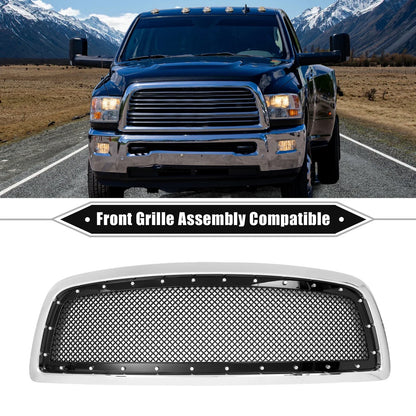 Front Grille Assembly for Dodge Ram Chrome Silver Tone Gloss Black