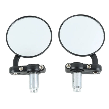Black Handle Bar End Rearview Mirror 3" Round 7/8" for BMW Harley Honda Suzuki