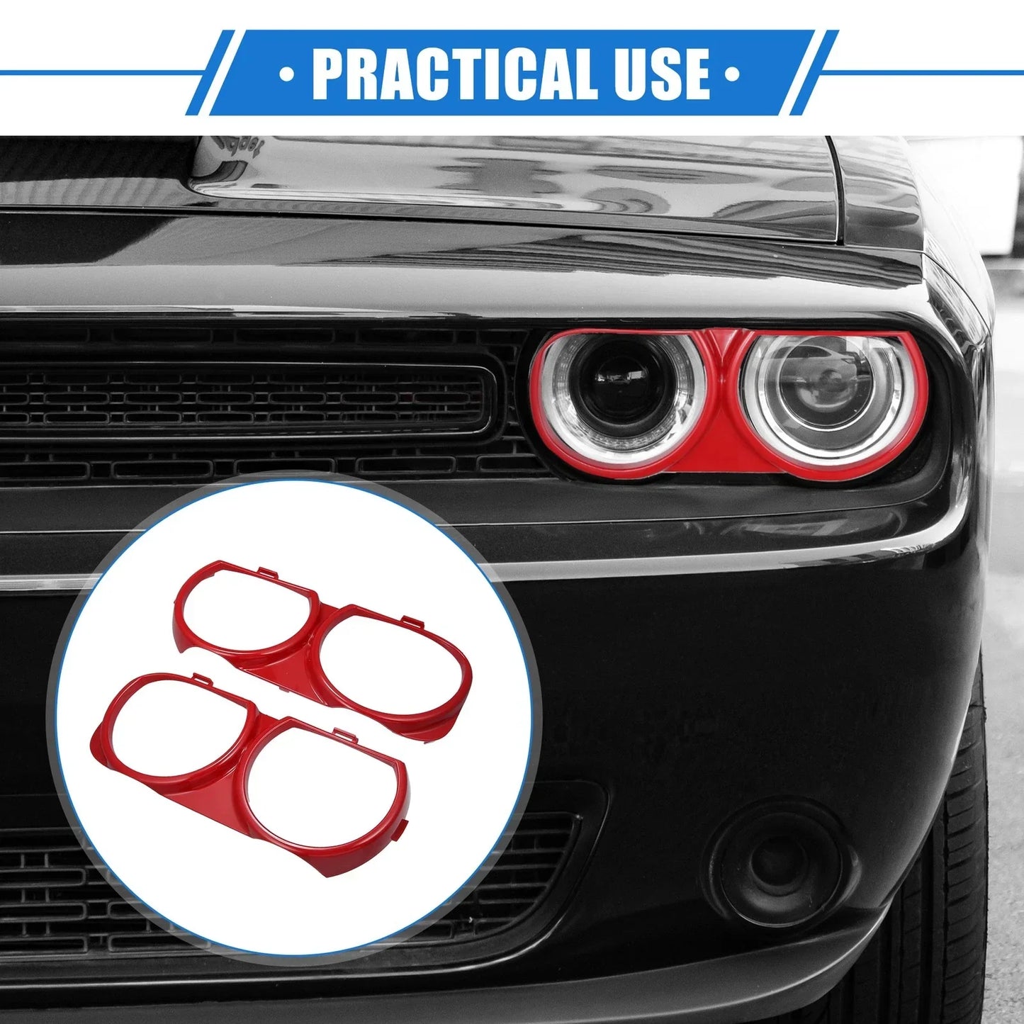 Car Front Left Right Side Headlight Trim Rings for Dodge Challenger (2015-2023)