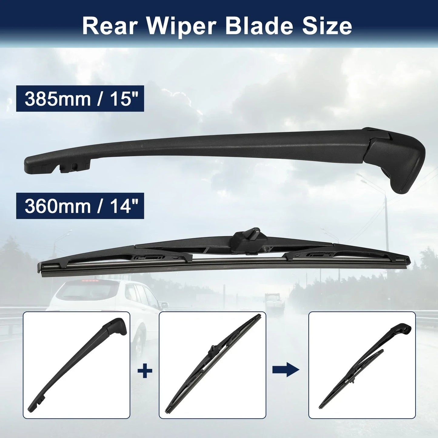 14" Rear Windshield Wiper Blade Arm Set for Honda Pilot (2009-2015)