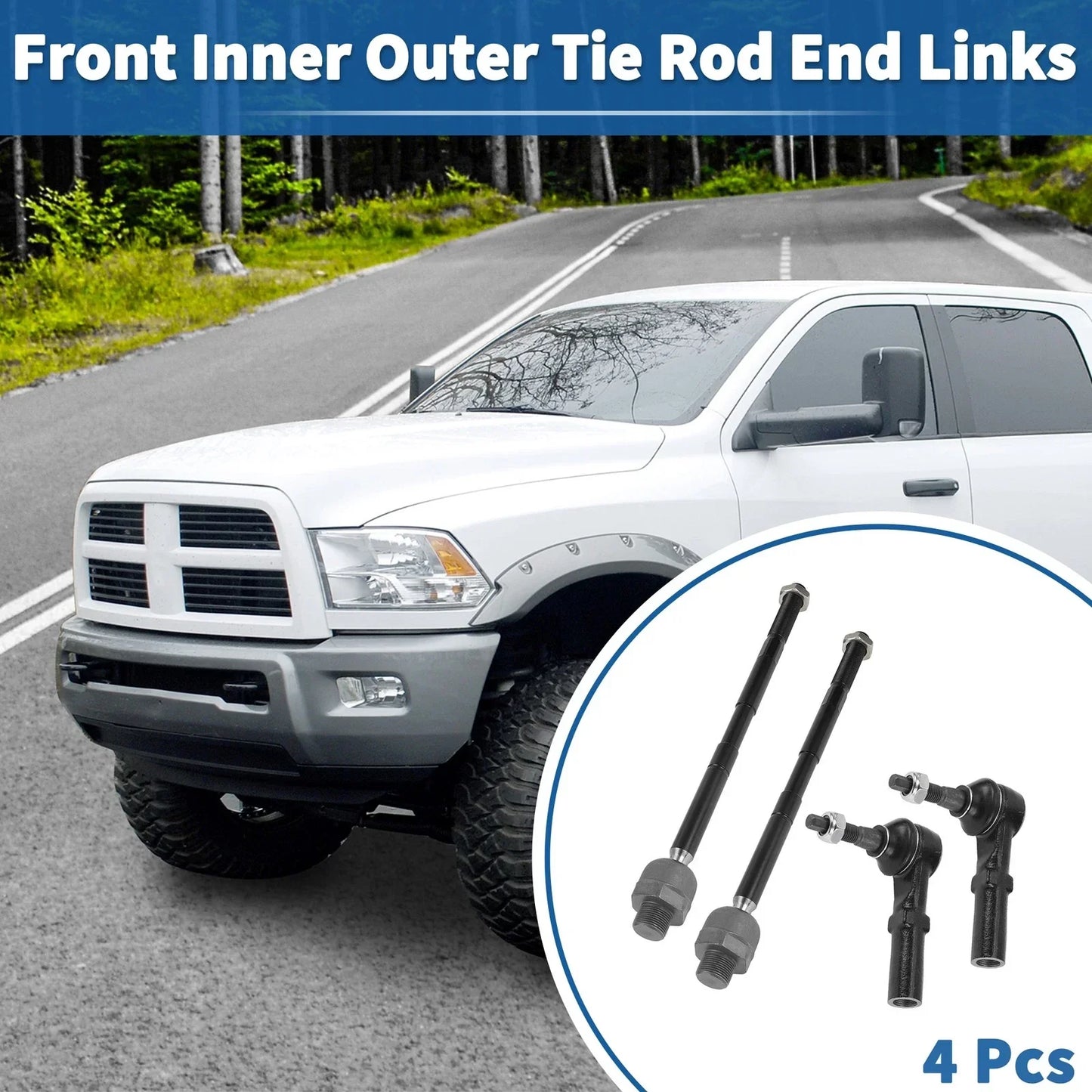 4 x Front Inner Outer Tie Rod End Link Kit for Dodge Ram 1500 (2002-2005)