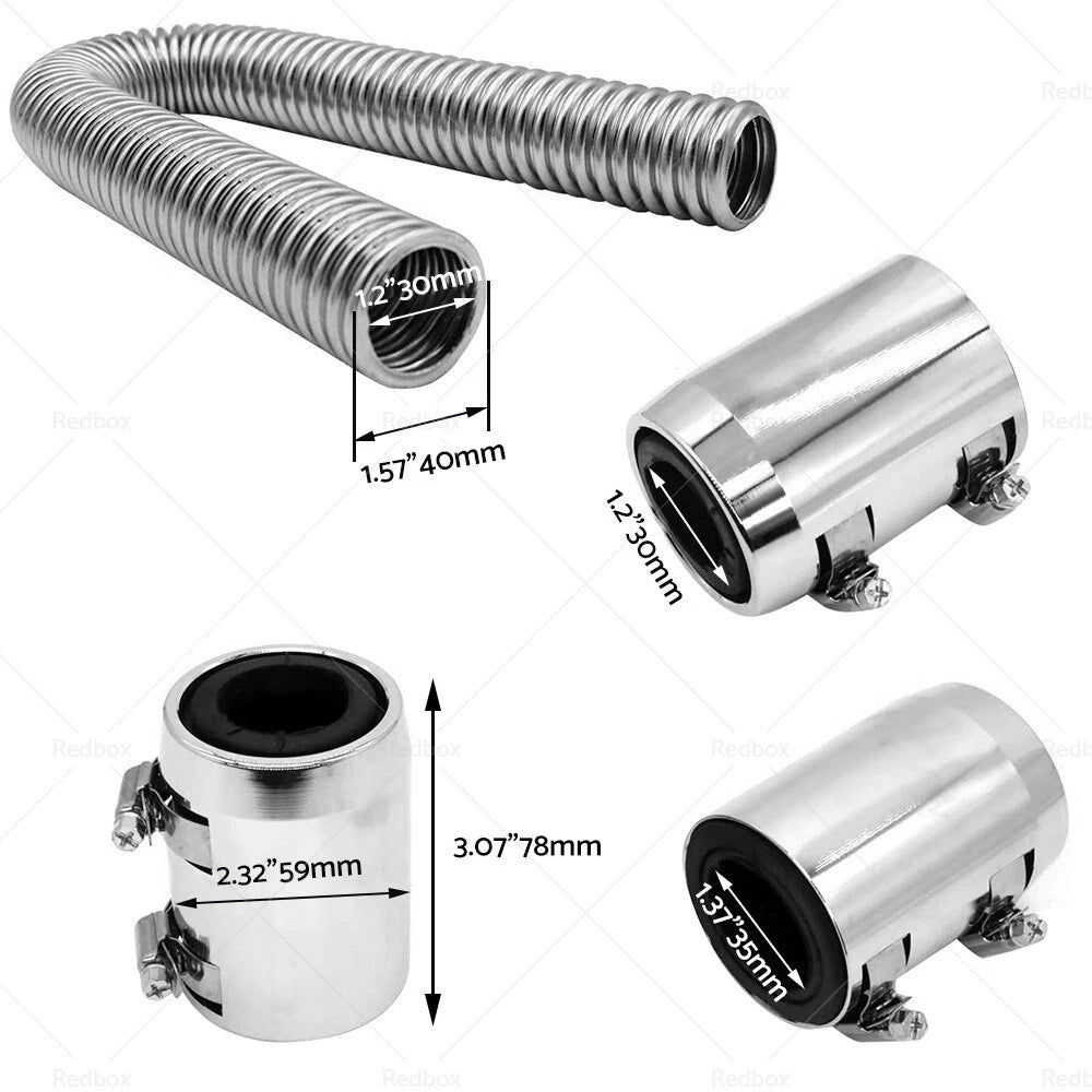 48" Flexible Stainless Steel Radiator Hose Kit for Car Polished