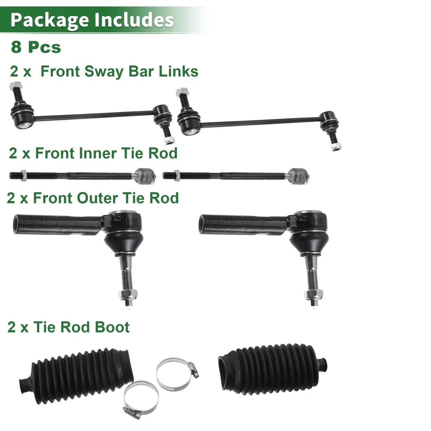 8pcs Front Suspension Kit Tie Rod Ends & Sway Bar Links for Dodge Journey
