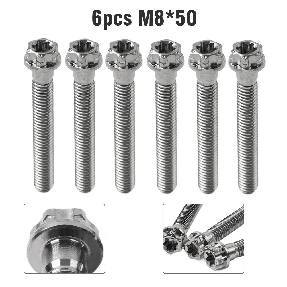 6pcs M8x50mm Titanium Torx Head Flange Screws for Motorcycle Bike