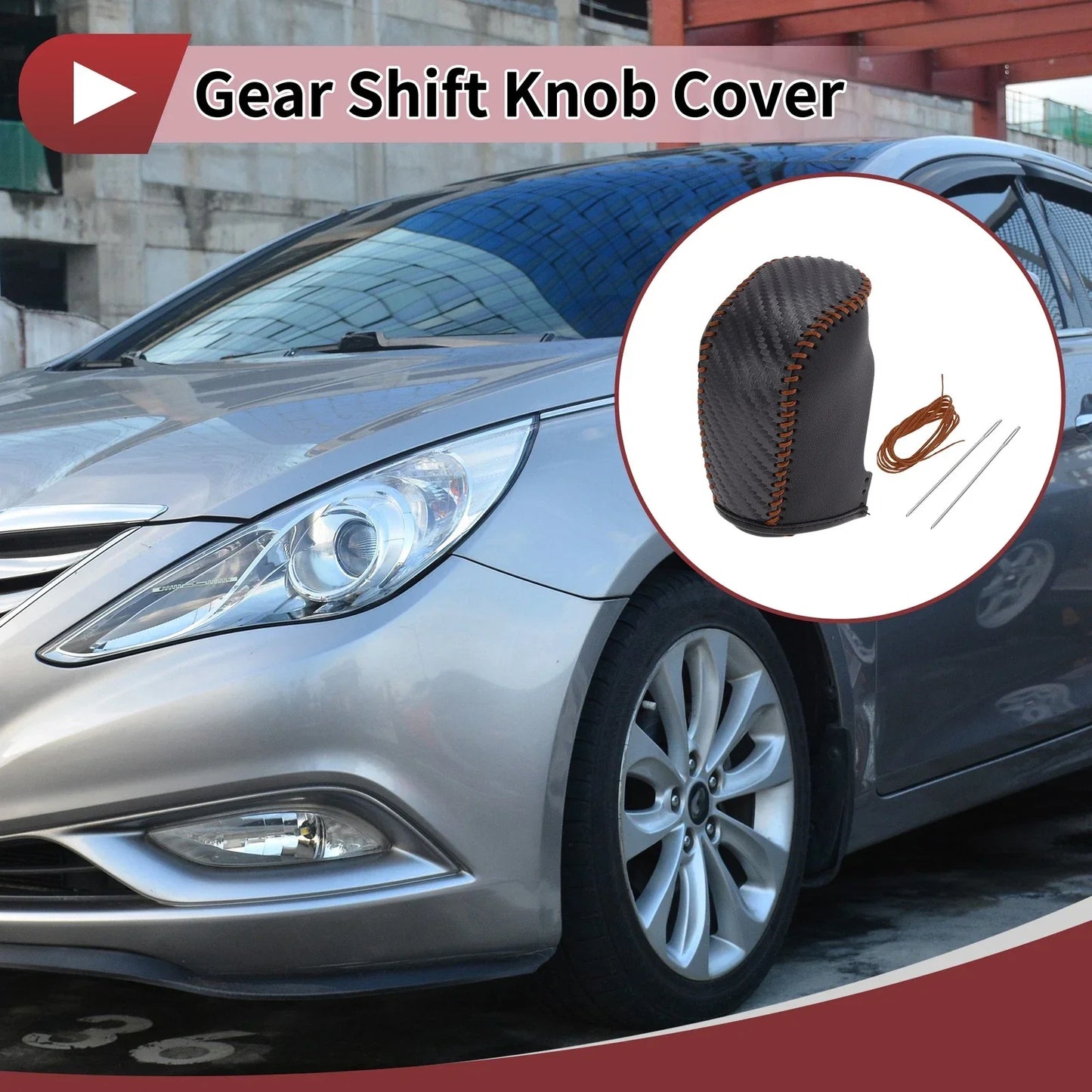 Car Gear Shift Knob Cover for Hyundai Sonata 2011-2014 Black Brown Faux Leather