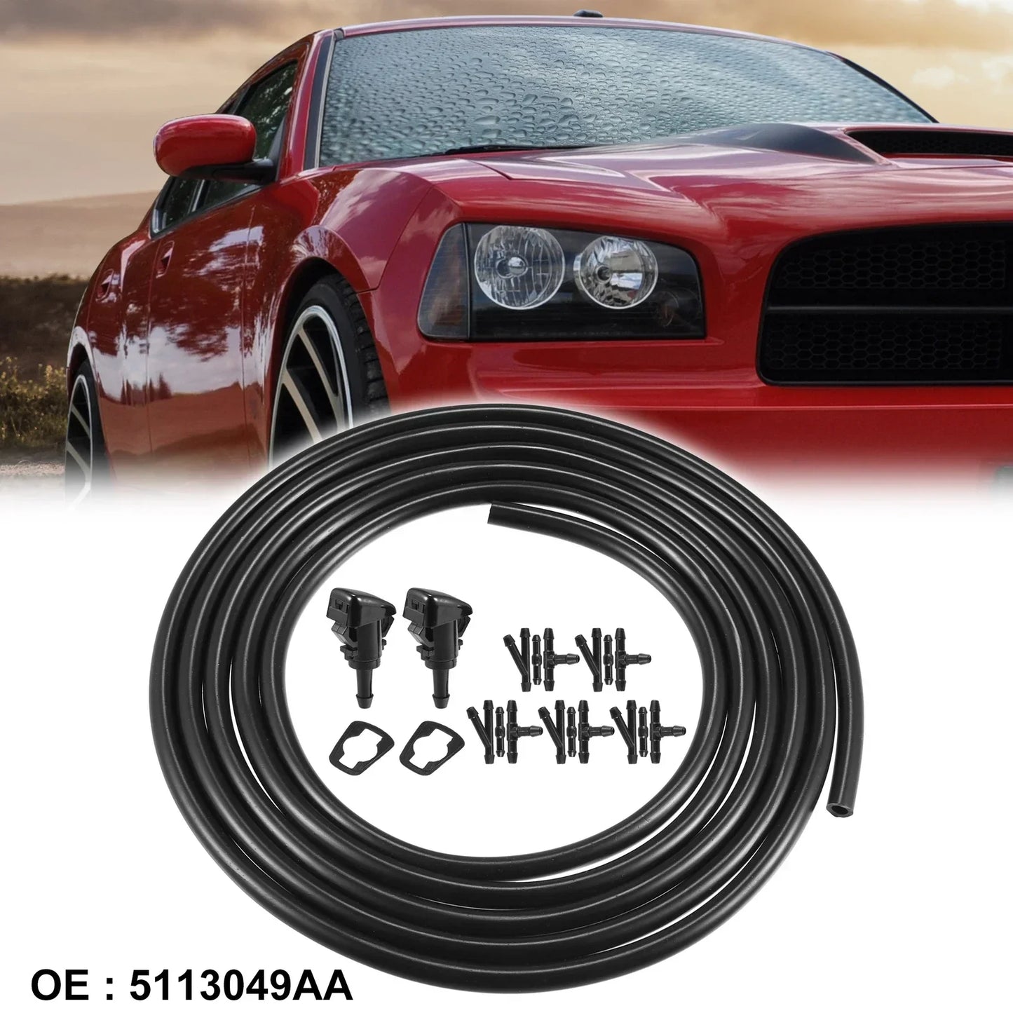 2 x Windshield Washer Nozzles & 2.8m Hose Kit for Dodge Chrysler