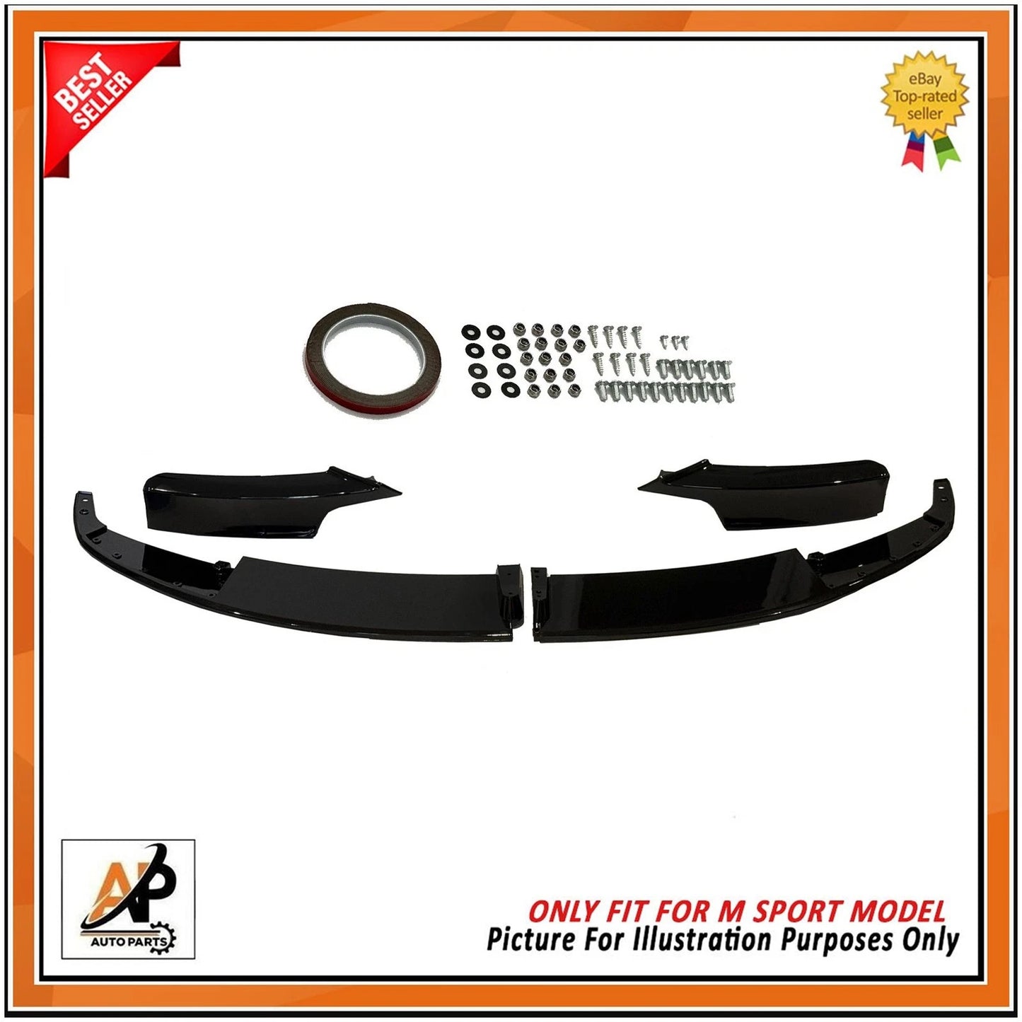 Front Bumper Splitter Lip Gloss Black Replacement for BMW 3 Series F30 F31 (2012–2018)