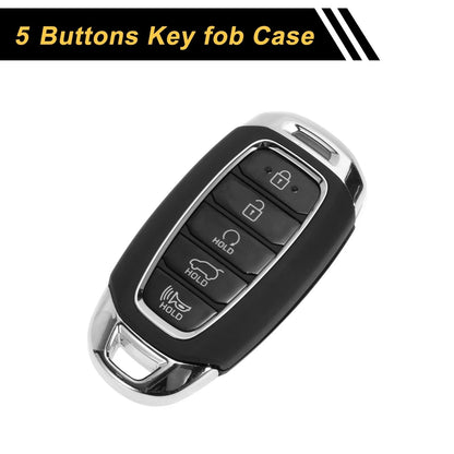 4 Button Key Fob Shell Case for Hyundai Palisade (2020-2022) Black Silver Tone