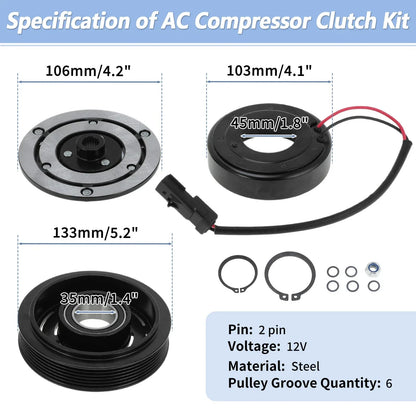 AC Compressor Clutch Kit for Dodge Ram 1500 2500 3500 Dakota (2002-2010)