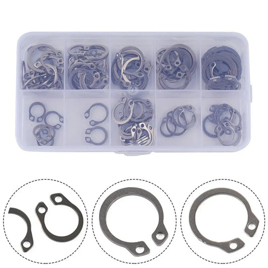 100pcs 304 SS External Circlip Ring Assortment 8-18mm for Universal
