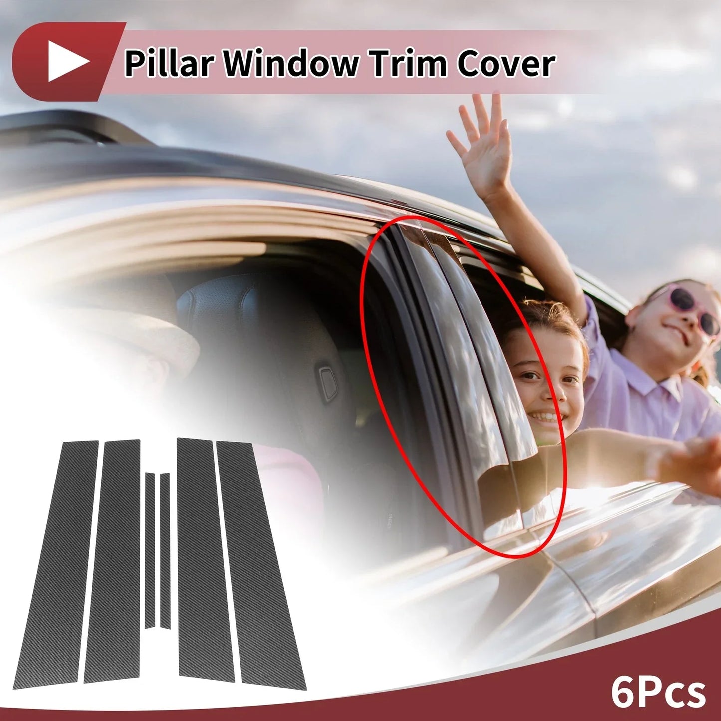6 Pcs Car Door Pillar Window Trim for Lexus IS (2014-2020) Black Carbon Fiber