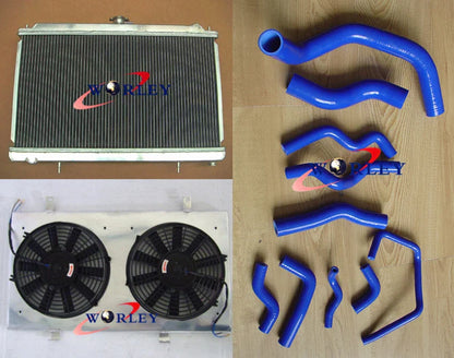 Aluminum Radiator + Fan Shroud + Fans & Hose for Nissan Silvia S14 S15 (1995-2002)