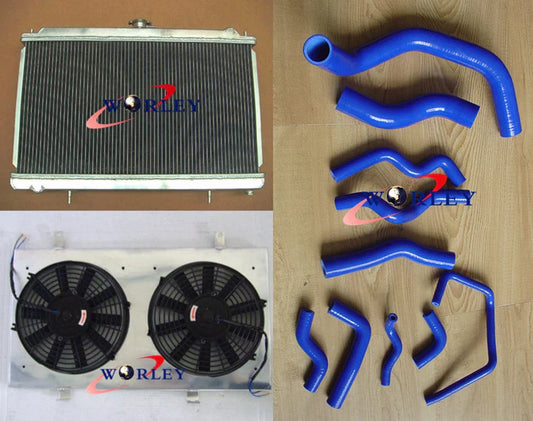 Aluminum Radiator + Fan Shroud + Fans & Hose for Nissan Silvia S14 S15 (1995-2002)