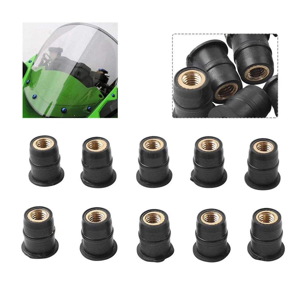 10 x Universal Rubber Windshield Nut M6 Vibration Damper for Fairing