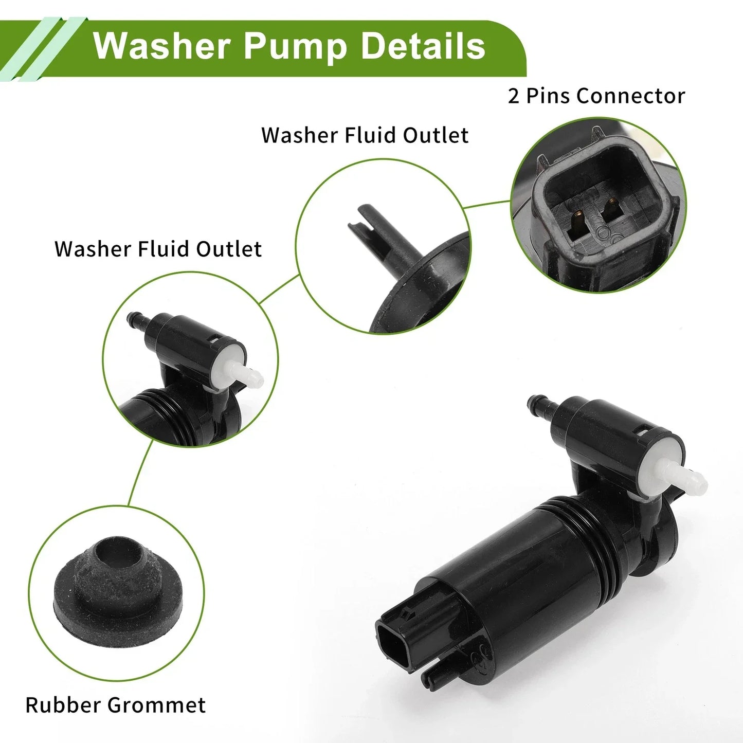 Windshield Washer Pump w/Grommet for Benz (A-Class, C-Class, E-Class)