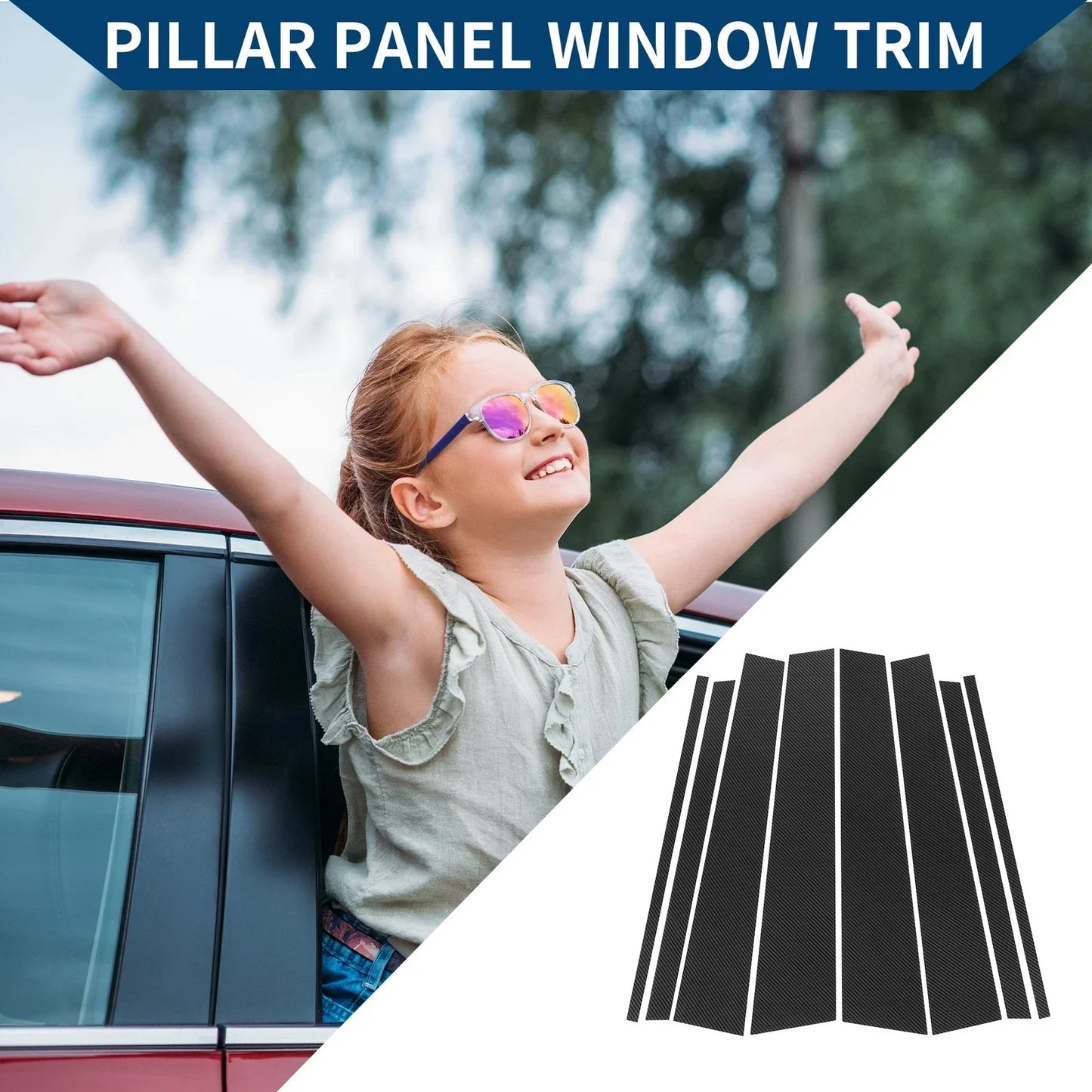 8 x Car Pillar Window Trim Covers for Honda Pilot (2015-2022) Black Carbon Fiber