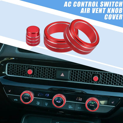 7 x Car AC Control Switch Air Vent Knob Covers for Honda Civic (2022-2023) Red