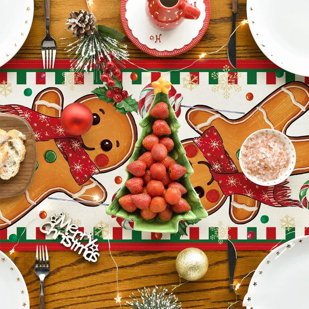 Gingerbread Candy Cane Christmas Table Runner 33x183cm for Home Decor