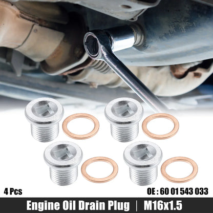 M16x1.5 Engine Oil Drain Plug Screws (4 Pcs) with Gaskets for Nissan