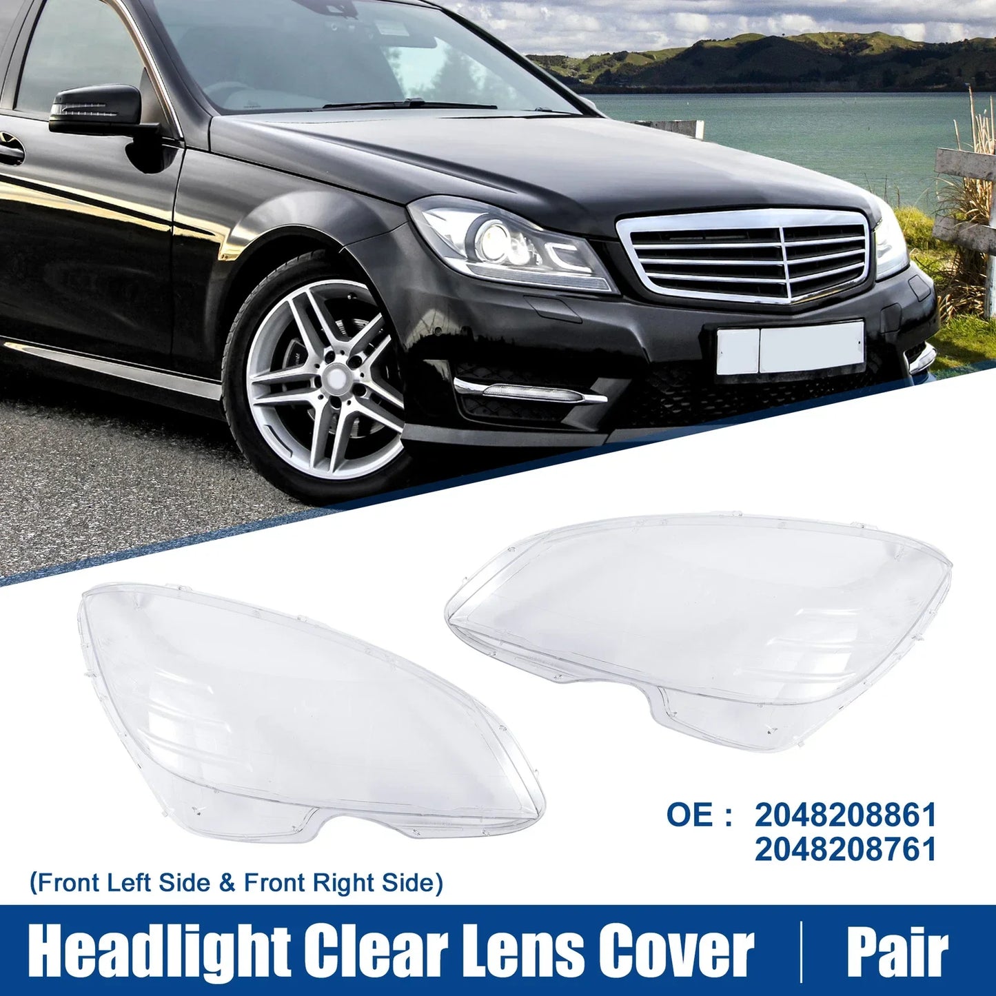 Headlight Clear Lens Cover for Mercedes Benz C-Class W204 (2007-2014)