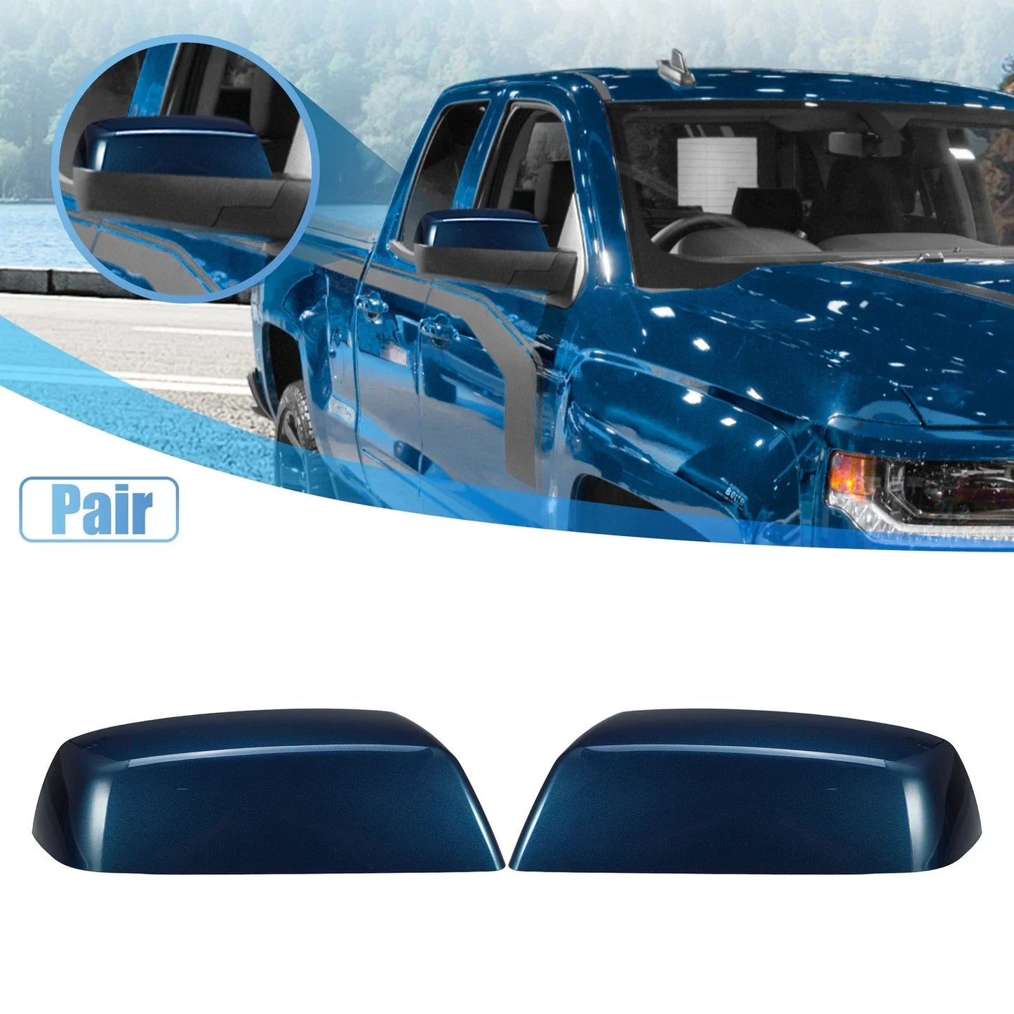 OEM Blue Top Side Mirror Covers for Chevy Silverado 1500 2500 3500 (2014-2019)