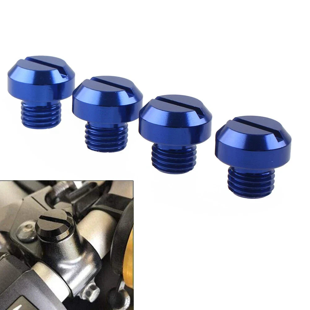 4x M10 Blue Motorcycle Mirror Hole Blanking Plugs & Screws
