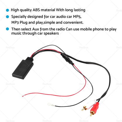12V Bluetooth AUX Receiver Module with 2RCA Cable for Car Audio Stereo