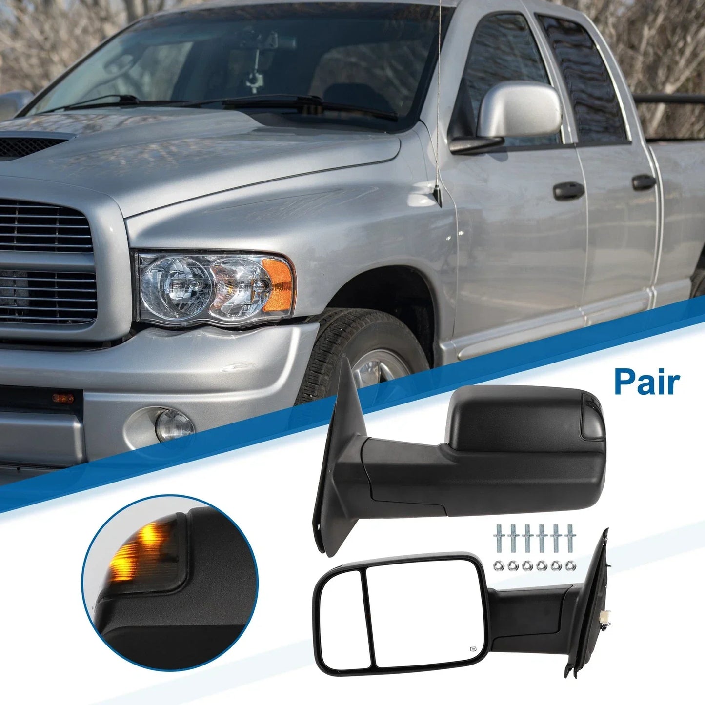 Tow Mirrors for Dodge Ram 2500 3500 2003-2009 with Puddle Lamps - 1 Pair